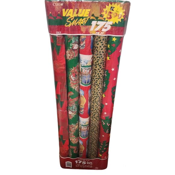 5 Rolls Of Vintage Cleo Christmas Wrapping Paper Premium Gift Wrap 175 sq Ft NEW